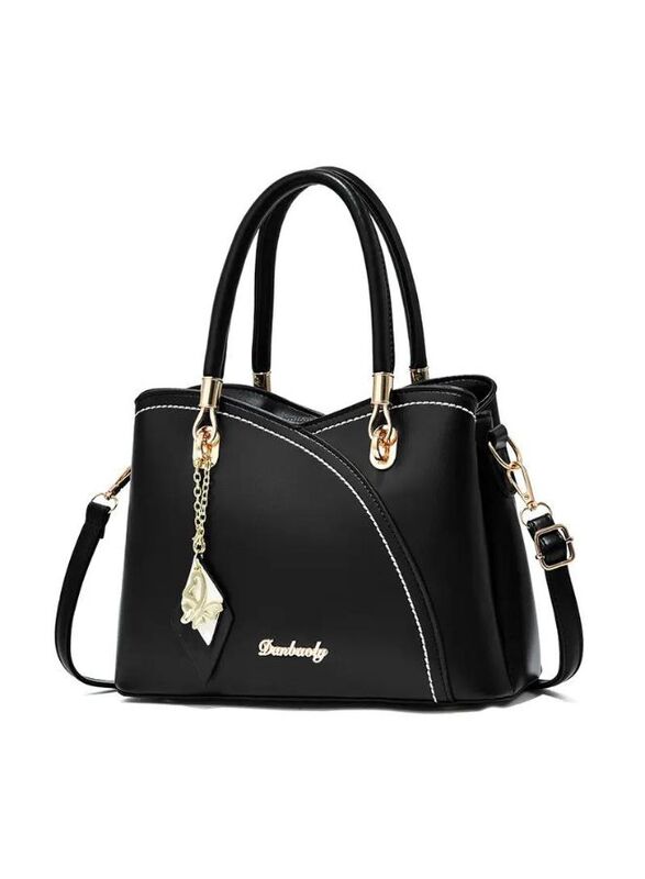 

Generic All time favourite Black Color Leather Handbag for Women with Three Compartments - The Perfect Blend of Style and Functionality