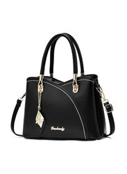 All time favourite Black Color Leather Handbag for Women with Three Compartments - The Perfect Blend of Style and Functionality