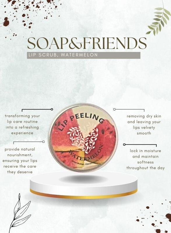 Soap&Friends Watermelon Lip Scrub 15ml, Refreshing Watermelon Sugar Scrub for Soft, Smooth Lips