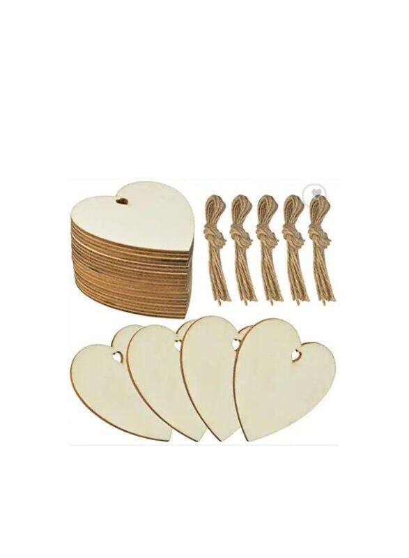 

Generic Natural Heart Wood Slices 10 Pcs, DIY Wooden Ornaments Unfinished Predrilled Wooden Heart Embellishments with Natural Twine for Valentine's Day, Weddi