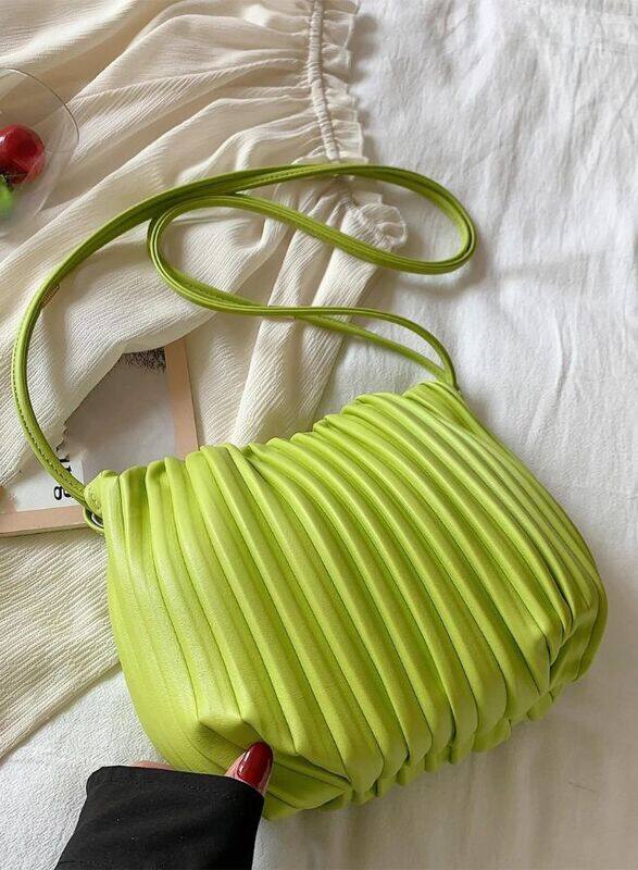 Minimalist Ruched Design Bucket Bag For Women, Green