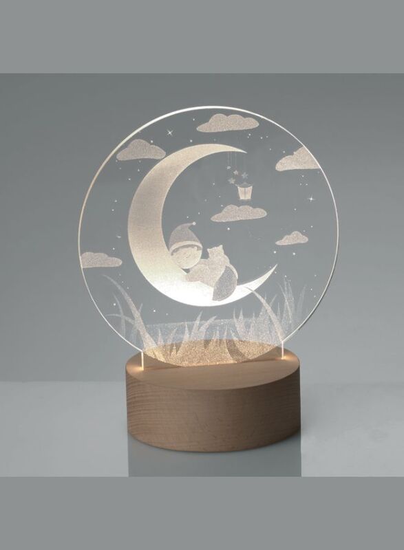 3D Acrylic Night Light Table Lamp with Wooden Base, Best Gift for Birthday, Anniversary, and Home Decor (Kid On Moon)