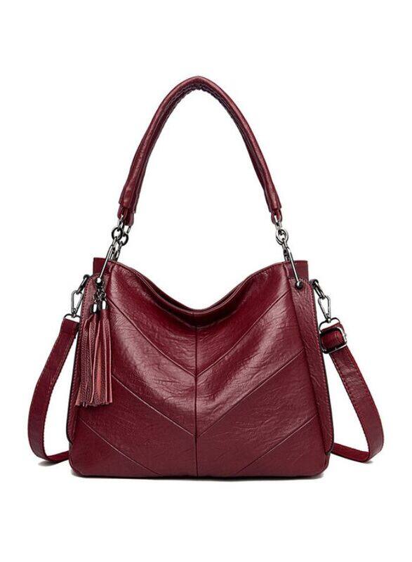 

Generic Large Casual Women's Shoulder Bag Ladies Messenger Bag Luxury Brand Designer High Quality Leather Retro Handbag, Maroon