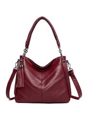 Large Casual Women's Shoulder Bag Ladies Messenger Bag Luxury Brand Designer High Quality Leather Retro Handbag, Maroon