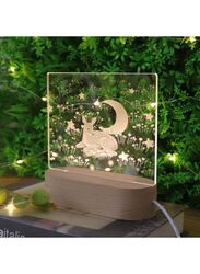 3D Acrylic Night Light Table Lamp with Wooden Base, Best Gift for Birthday, Anniversary, and Home Decor (Deer and Moon)