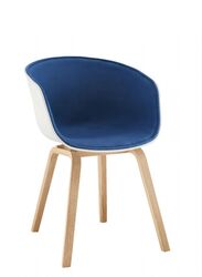 Visitor Chair With Upholstery and Wooden Legs for Visitors in Office, Lobby, Living Room, Blue