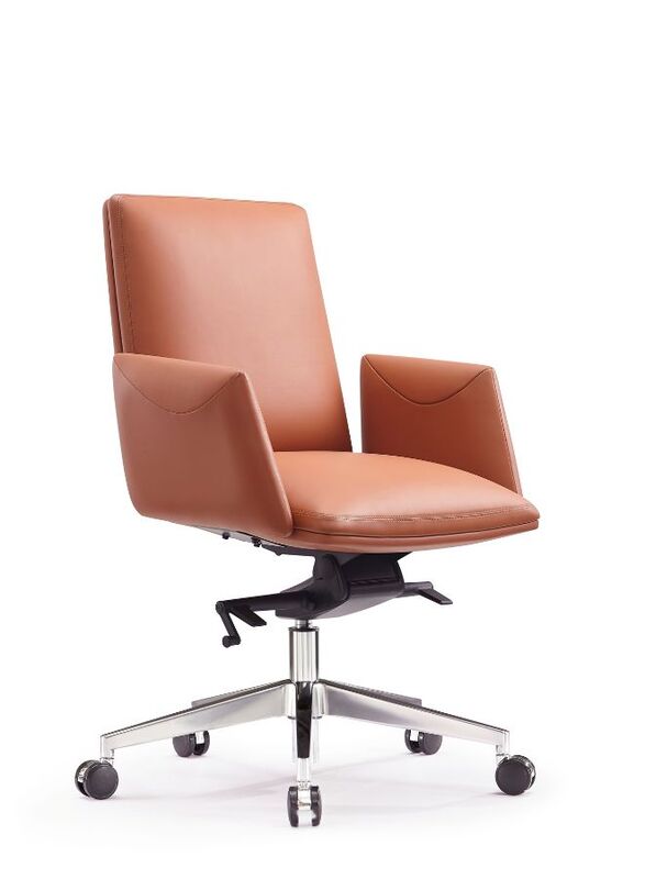 Luxury Swivel Leather Computer Furniture Executive Ergonomic Medium Back Office Chairs, Brown