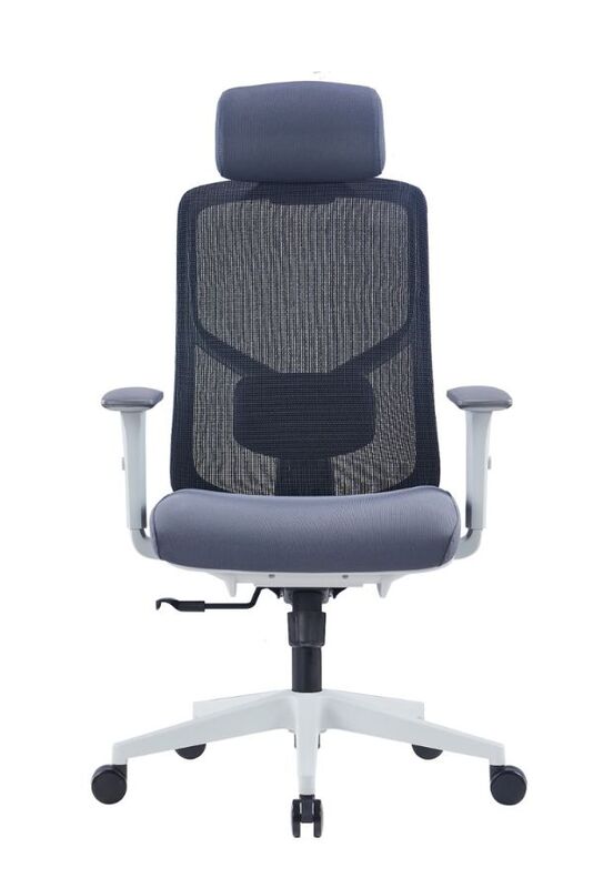Grey Modern Sleek Black Mesh Office Chair with Headrest and Four-Position Lock for Home or Office