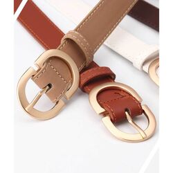Gold Double Ring Buckle Leather Belt For Ladies, Luxury Design Casual Jeans Thin Waist Seal Leather Belt for Women, Camel