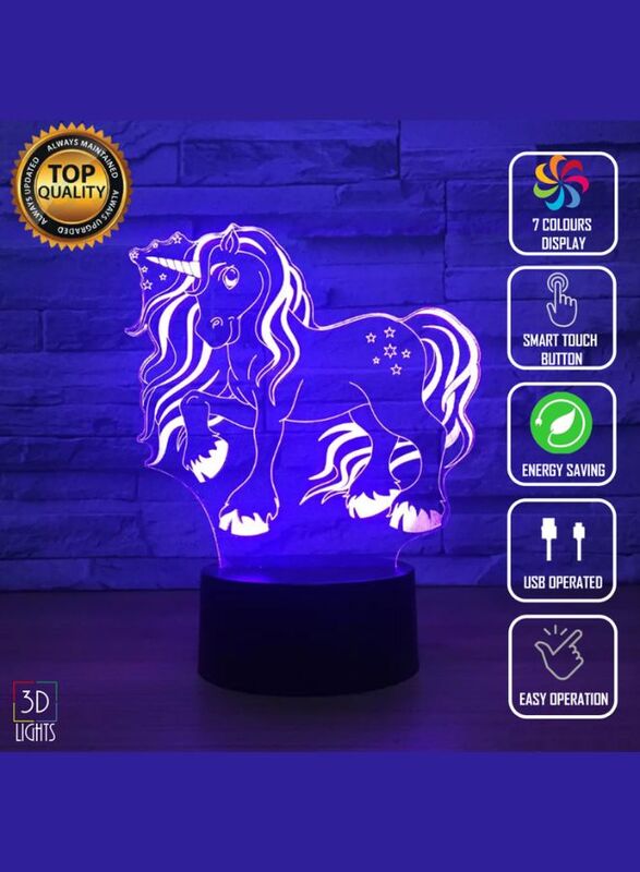 3D Unicorn Shape Night Light Touch Table Desk Optical Illusion Lamps 7 Color Changing Lights Home Decoration Xmas Birthday Gift