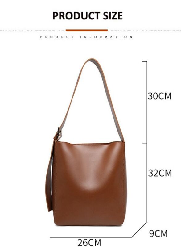 Vintage Simple Women Bucket Bag Handbag, Large Capacity Shoulder Bag Totes Solid Color Underarm Bag, Brown