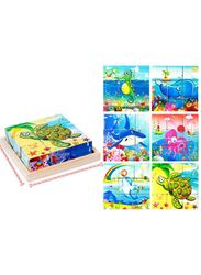 Six-sided 3D Cubes Jigsaw Puzzles With Wooden Tray Toys For Children Kids Educational Toys Funny Games, Marine Animals