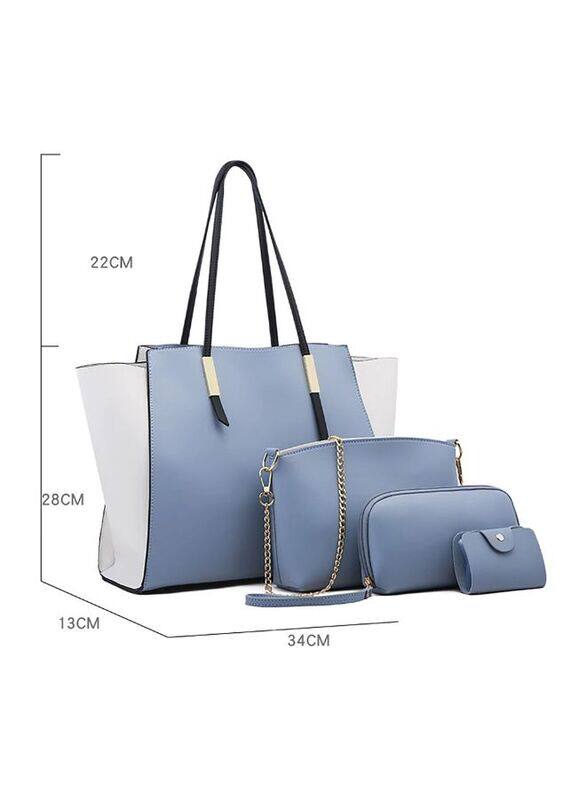 Womens Fashion Tote Handbags Ladies Leather Shoulder Strap Bags Crossbody Purse Clutch Sets 4pcs, White