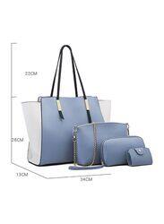 Womens Fashion Tote Handbags Ladies Leather Shoulder Strap Bags Crossbody Purse Clutch Sets 4pcs, White