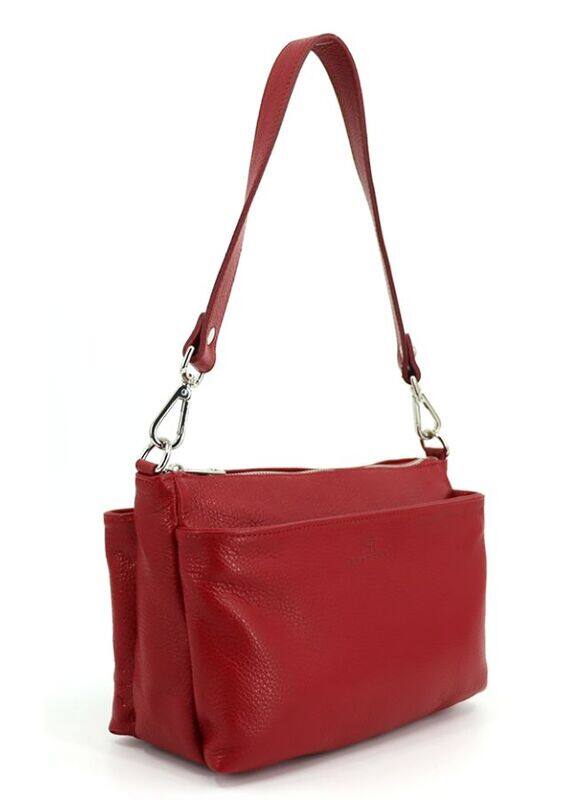 Effetty Tripartite leather shoulder bag made in Italy for women, Made of genuine leather, available in both winter and summer colors, Red