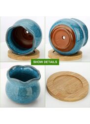 6 Pcs Colorfull Succulent Pots, Ceramic Ice Flower Planters, Colorful Pot with Bamboo Trays, Pack of 6 (Plants Not Included)