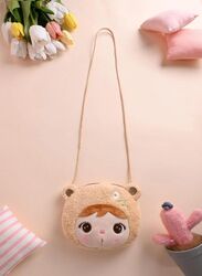 Cute Little Baby Plush Shoulder Bags/Wallets For Girls, Plush Shoulder Bags with Strap for Kids Coin Purses Cute Princess Handbags Kids, Accessories for Girls, Beige