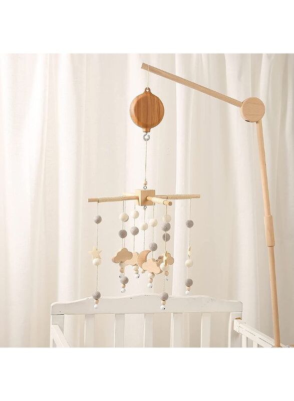Baby Crib Bed Mobile Musical Box - Mobile Rotary Music Box Imitation Wood - Music Box with Rotating Hook -Crib Mobile Motor Battery Operated Plays 35 Tunes Crib Toys Attachments (Without Arm)