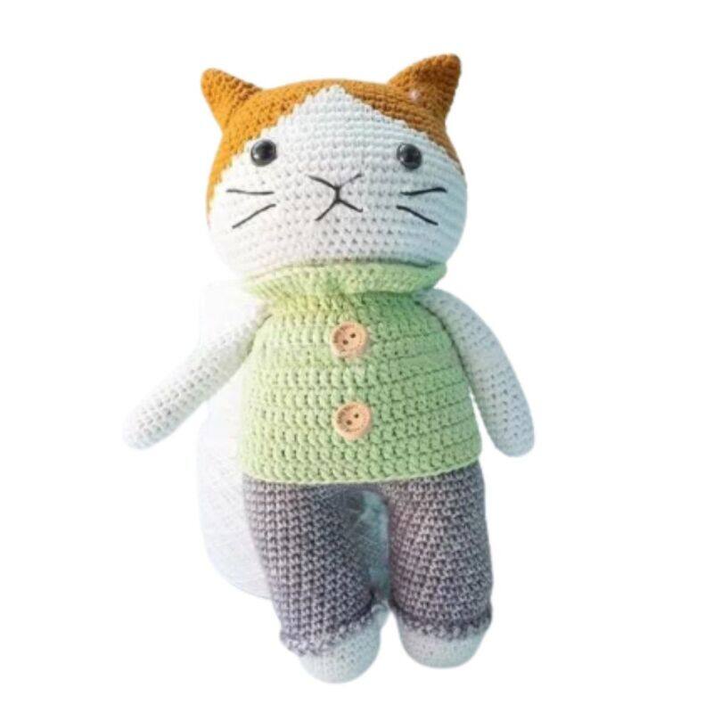 

Generic Handmade Natural Cotton Crochet Cat Toy Doll for Baby Friend Amigurumi Crochet Sleeping Buddy for Kids and Adults, 25cm