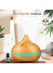 500ml Ultrasonic Air Humidifier Home Remote Control Essential Oil Humidifier Portable Seven Color Led Night Light Music Diffuser, Beige