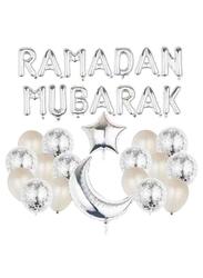 Ramadan Mubarak Balloon Set of 33 Pcs, Premium Quality Shiny Silver Balloons Set for Eid Decorations Ramadan Party Decoration