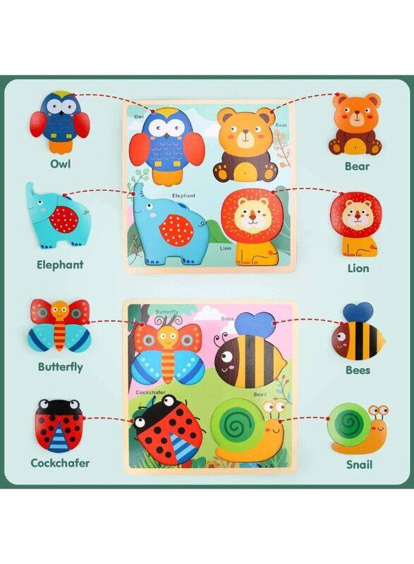 2 Pcs Big size Wooden Puzzles for Toddlers Baby Wood Animal Toys for Kids Jigsaw Puzzle Learning Educational Toys for Toddlers, Vehicles and Forest Animals