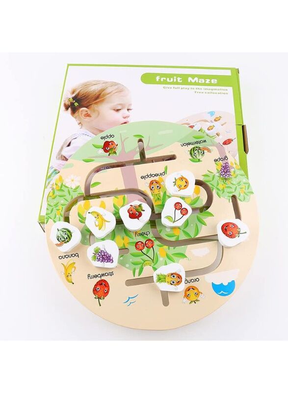 Wooden Number Maze with Sliders Preschool Educational Toy Learning Toys for 3 Year's, Kids Puzzles Game for Kids, Fruit Maze