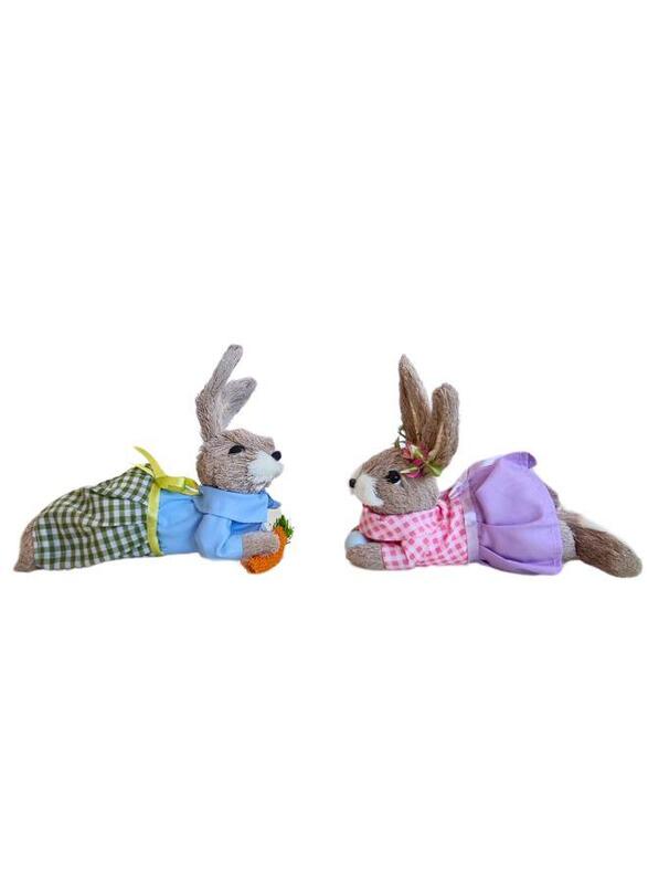 Easter Set of 2 Bunny Simulation Straw Rabbits Ornament Crafts Decoration for Yard Sign Garden, Living Room, Bedroom