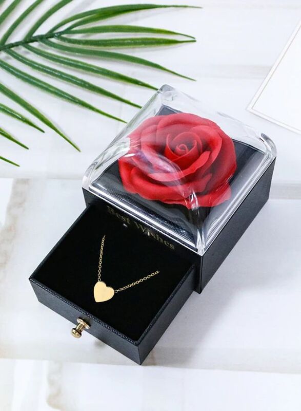 Preserved Red Rose Jewelry Box with Heart Shape Necklace -Eternal Flowers Rose Gifts for Mom Wife Girlfriend Her on Valentines Day Mothers Day Anniversary Birthday Gifts for Women