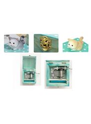 Cute animal hand crank music box wooden crafts ornaments music box, Mini Gift Wrapped Wooden Hand Crank Music Box with Lovely Pet, Grey Cat