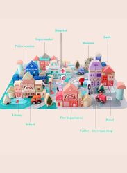 115pcs Colorful Building Blocks Sets Wooden Construction City Scene Traffic Bucket Creative DIY Assembly Toy Educational Toy