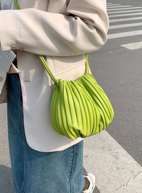 Minimalist Ruched Design Bucket Bag For Women, Green