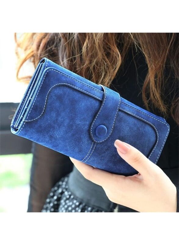 Women's Nubuck Leather Long Purse with Card Slots, Coin Pocket, and Retro Card Holder - Stylish Clutch & Wallet for Maximum Organization for Ladies