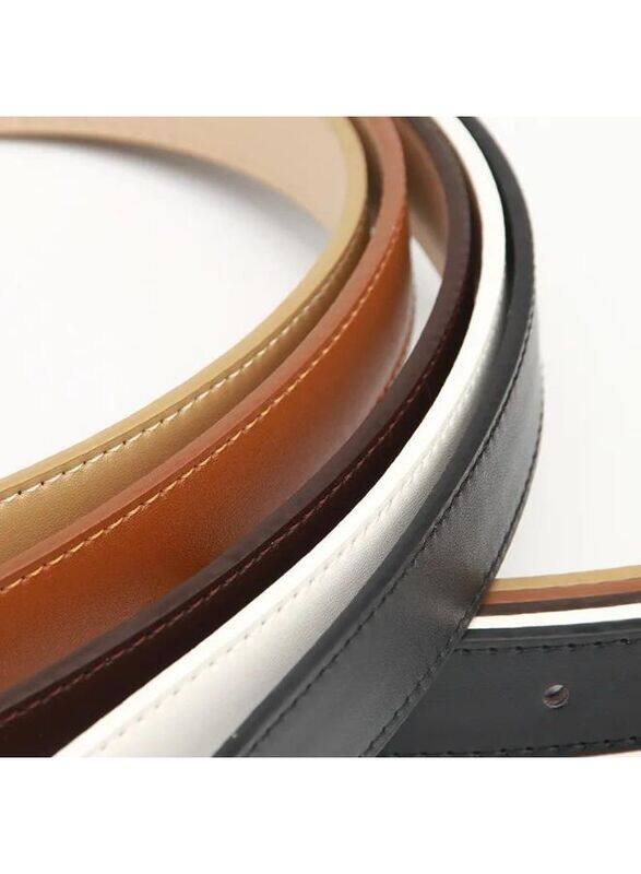 Elegant White Simple and Versatile Leather Belt for Women, Coffee - Size 115*2.4cm