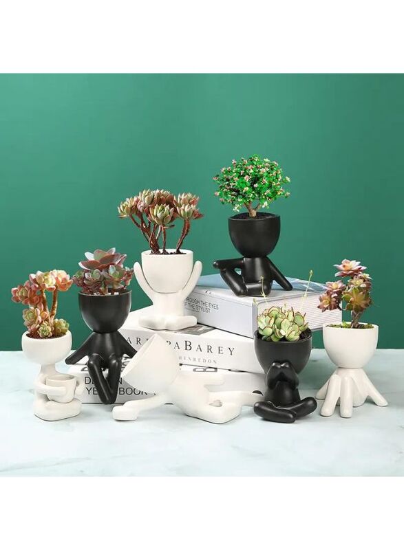 Ceramic Succulent Black Plant Pot Creative Human Shaped Small Cactus pots Flower Pots Mini Plant Planters for Desktop Usage Home Decoration, Man 6