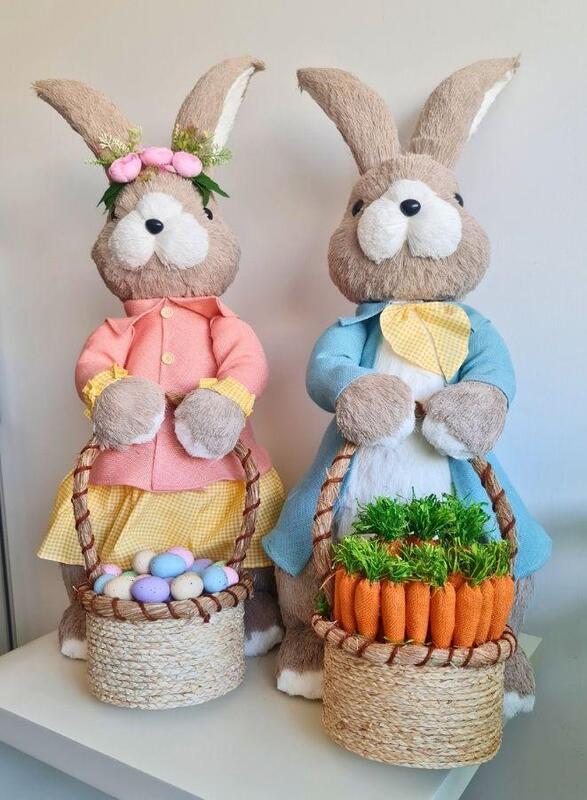 FATIO 96 cm Easter Bunny Figure Handmade with Straw, Party and Easter Decoration Home Decor