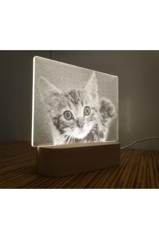3D Acrylic Night Light Table Lamp with Wooden Base, Best Gift for Birthday, Anniversary, and Home Decor (Cute little Kitten)