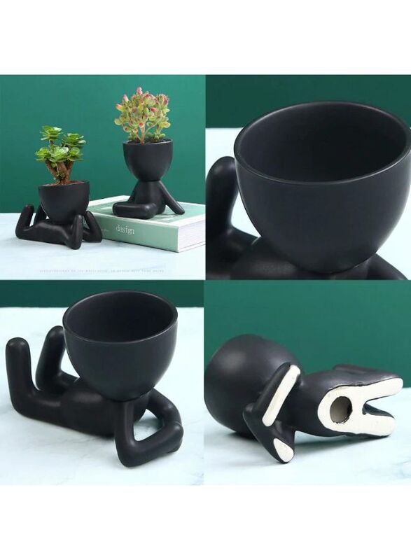 Ceramic Succulent Black Plant Pot Creative Human Shaped Small Cactus pots Flower Pots Mini Plant Planters for Desktop Usage Home Decoration, Man 5