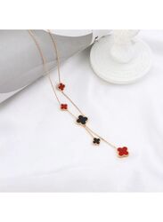 Stylish Double Sided Red and Black Coloured Clover Shell Pendant Necklace for Women - Timeless Beauty in Stainless Steel 18k