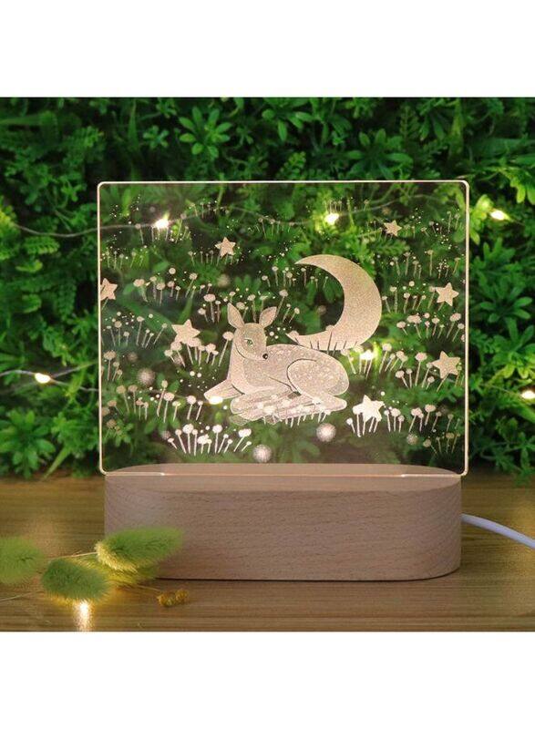 

Generic 3D Acrylic Night Light Table Lamp with Wooden Base, Best Gift for Birthday, Anniversary, and Home Decor (Deer and Moon)