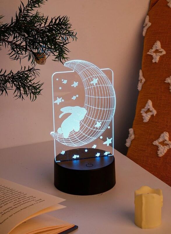 Multi-color Moon Rabbit 3D LED Night Lamp, USB Desk Lamp, 16 Color with remote control Bedroom Table Lamp, Home Decor Light Gifts