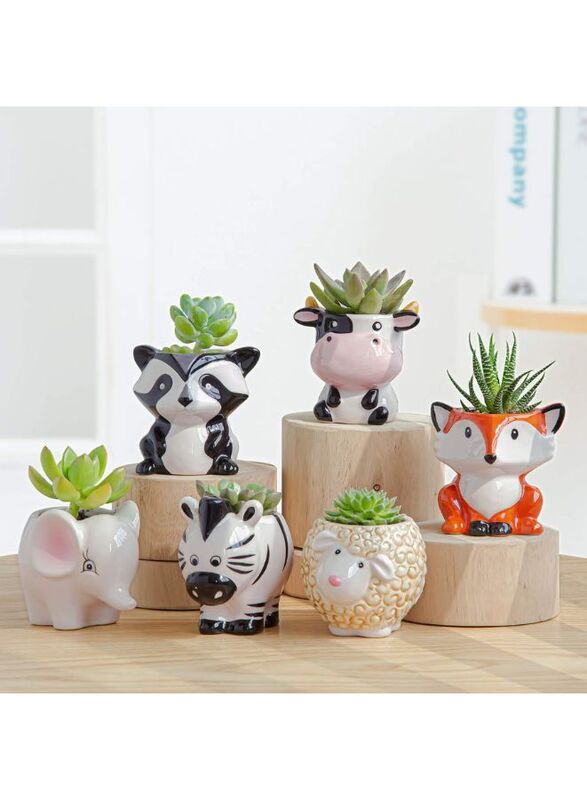 6 Pcs Cute Succulent Planter, Succulent Pots with Drainage Hole Flower Plant Pot Cartoon Ceramic Tiny Pot for Indoor Mini Flower Planters Cactus Container Set of 6