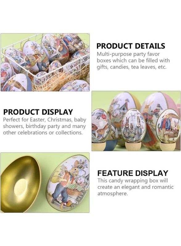 6 Pieces Metal Easter Egg Boxes, Easter Candy Box with Bunny and Chick Print, Candy Box for Easter Party Favors