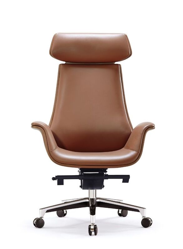 Luxury Swivel Brown Leather Computer Furniture Executive Ergonomic High Back Office Chairs, Brown