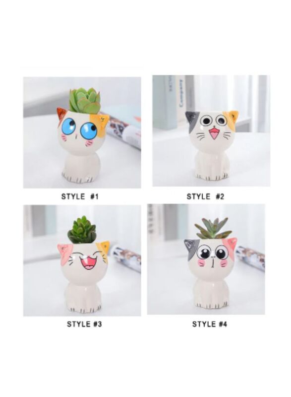 4 Pcs Cute Succulent Mini Cat Planter, Succulent Pots with Drainage Hole Flower Plant Pot Cartoon Ceramic Tiny Pot for Indoor Mini Flower Planters Cactus Container Set of 4