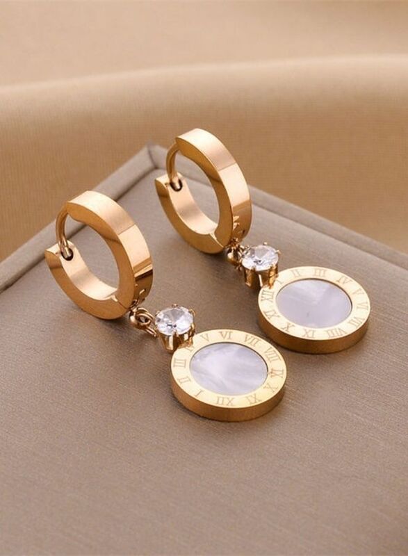 Elegant Roman Numeral Earrings for Women Clip-On Earring in pure white color , Perfect Jewelery Gift for Women