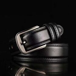 Mens Leather Strap Belt Mens Pin Buckle Luxury Waistband, Black