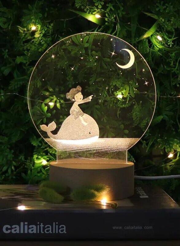 

Generic 3D Acrylic Night Light Table Lamp with Wooden Base, Best Gift for Birthday, Anniversary, and Home Decor (Girl with moon)