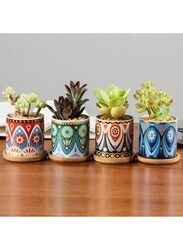 4 Pcs Succulent Plant Pots Small Modern Ceramic Indoor Planter with Bamboo Tray for Cactus Herbs Home Design 3 (Plants Not Included)