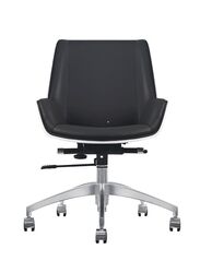 Sleek Modern Medium Back Swivel Executive Office Chair With Genuine Leather for Long Comfortable Use, Black